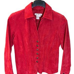 A.M.I Women's (S) Suede Leather Fitted Jacket Red Fusion Lined. Retail: $159